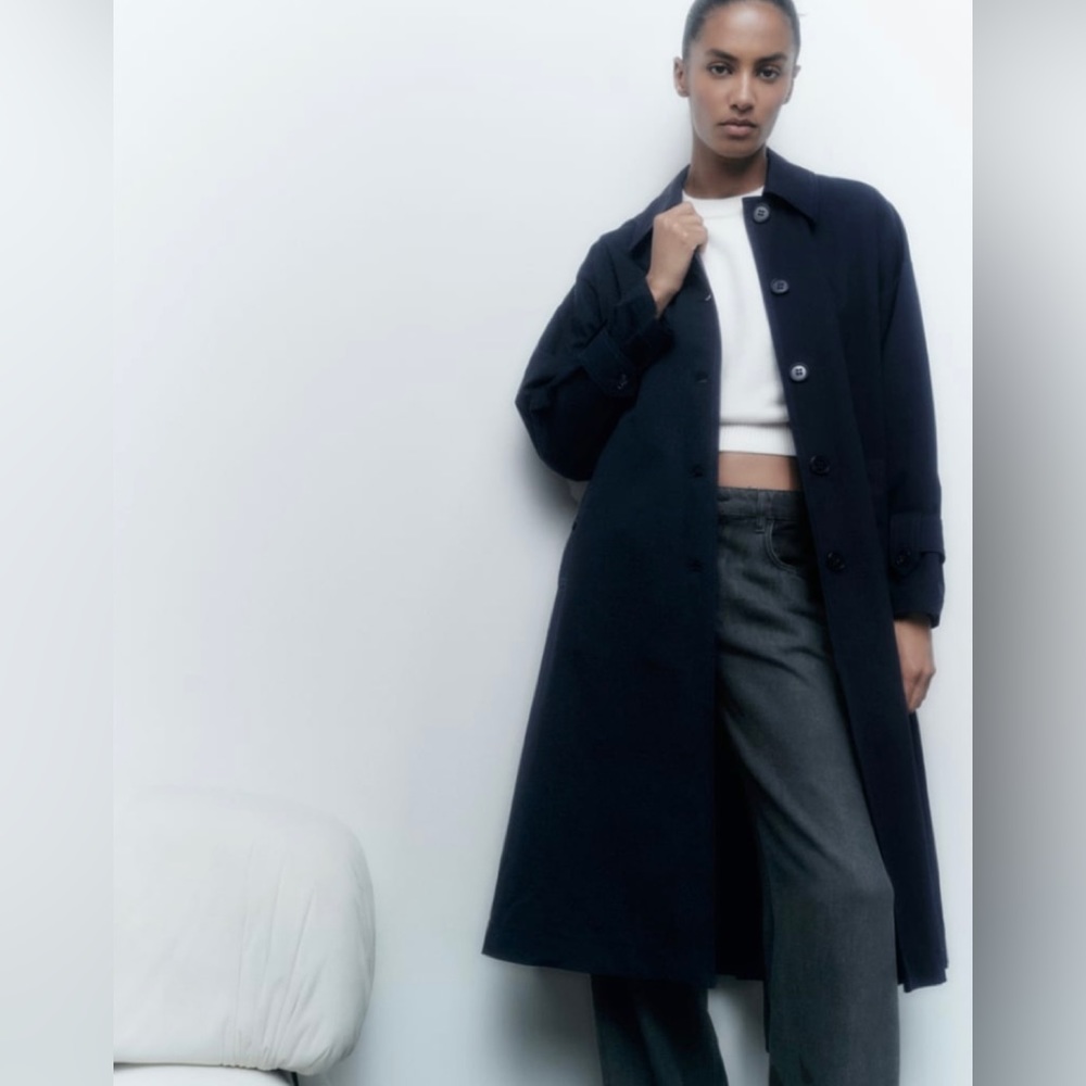 Women Zara Oversized Belted Trench Coat Size Xs
